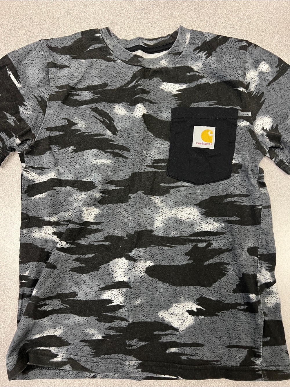 Carhartt Kids Black & Gray Camo Pocket Tee with Logo Patch